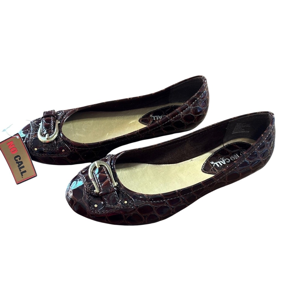 No Call Jolie Ballet Flats Women 8.5 Brown New Croc Alligator Embossed Buckle
